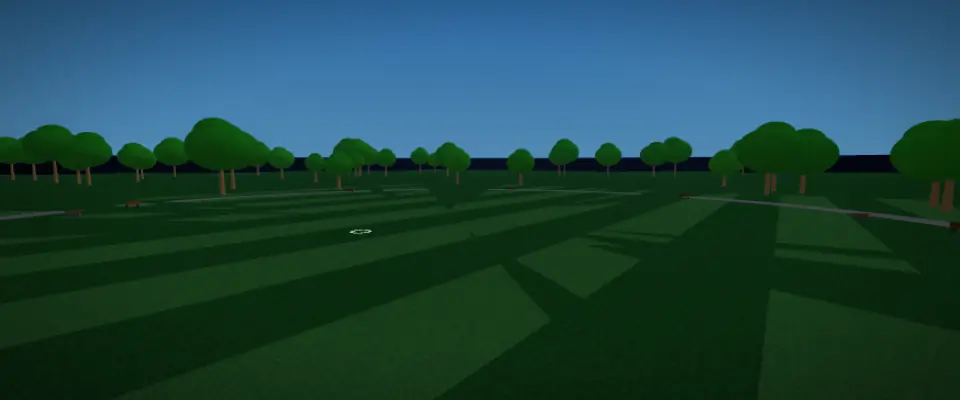 Sunny Park &mdash; an empty green practice field with nothing to hit